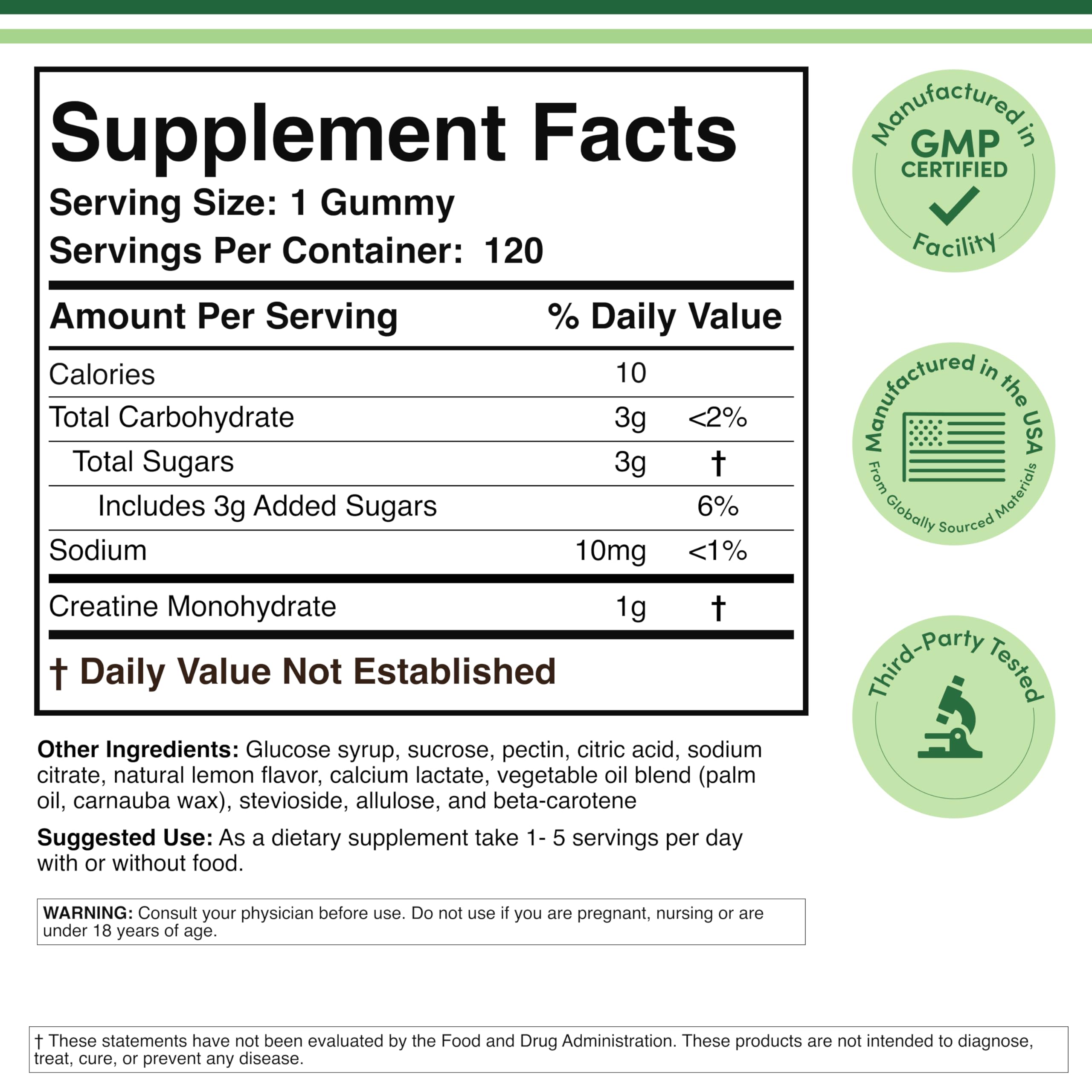 Double Wood Creatine Gummies bottle side highlighting vegan and gluten-free form