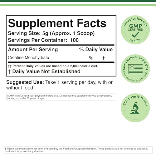 Double Wood Creatine Monohydrate bottle front with clear label for vegan, non-GMO claims