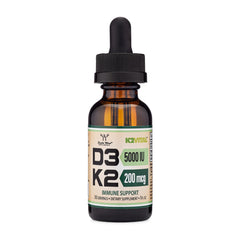 Double Wood Vitamin D3 K2 drops bottle highlights premium formula for daily wellness.