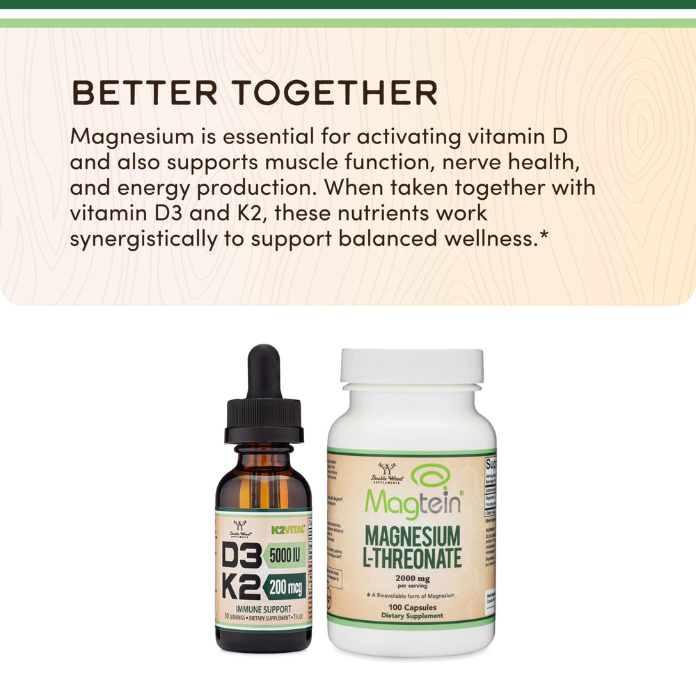 Double Wood D3 K2 drops serving size info helps plan daily intake.