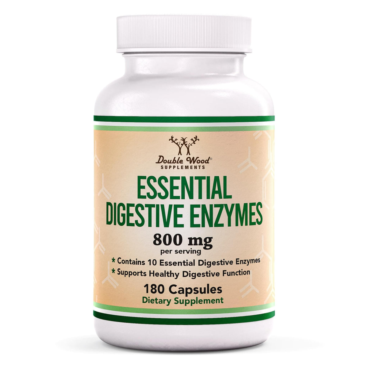 Double Wood Digestive Enzymes 800mg bottle promotes digestion after meals.