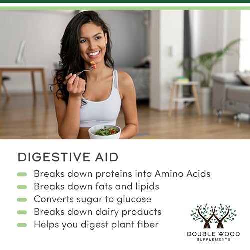 Double Wood Digestive Enzymes ingredients list view shows comprehensive enzyme coverage for meals.