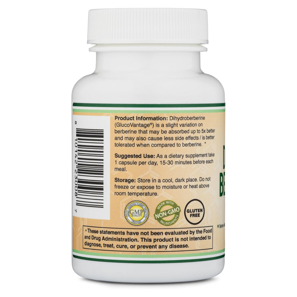 Double Wood Dihydroberberine ingredient label shows clean, transparent ingredients.