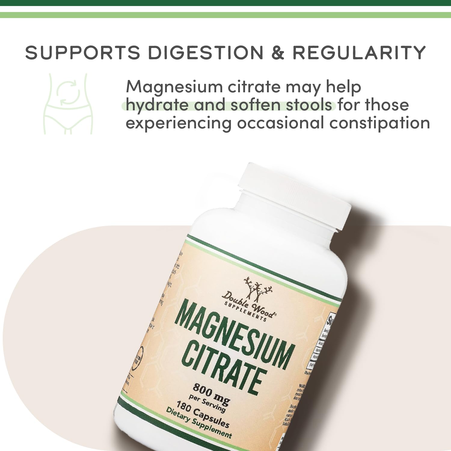 Double Wood Magnesium Citrato: porción de 800 mg para uso diario.