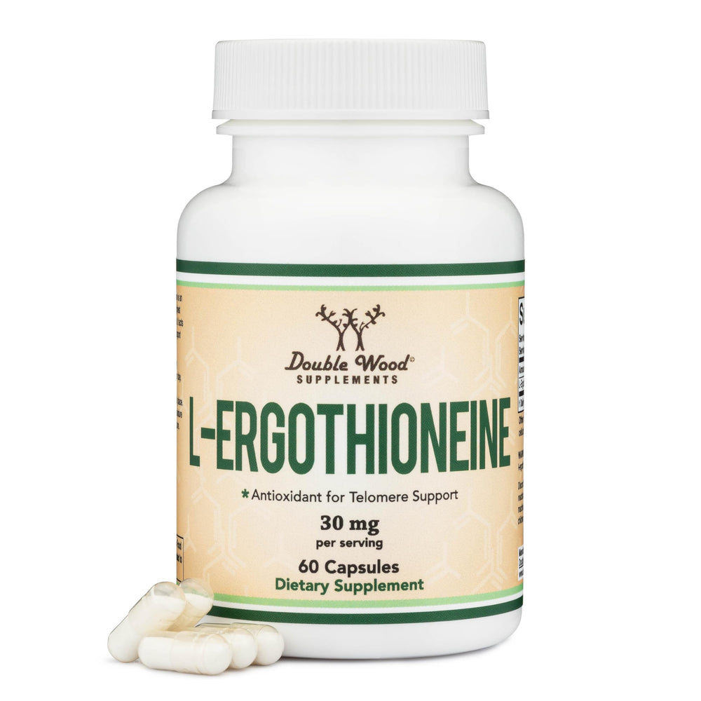 Double Wood Ergothioneine 30mg capsule front view for daily antioxidant support.