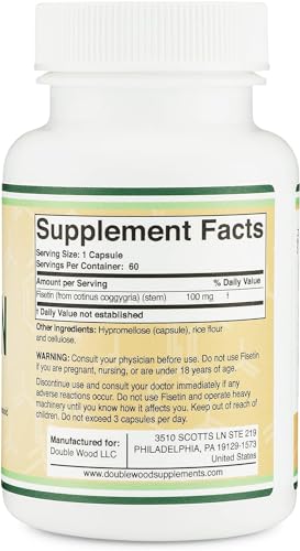 Double Wood Fisetin ingredients glass jar emphasizes premium polyphenol blend.