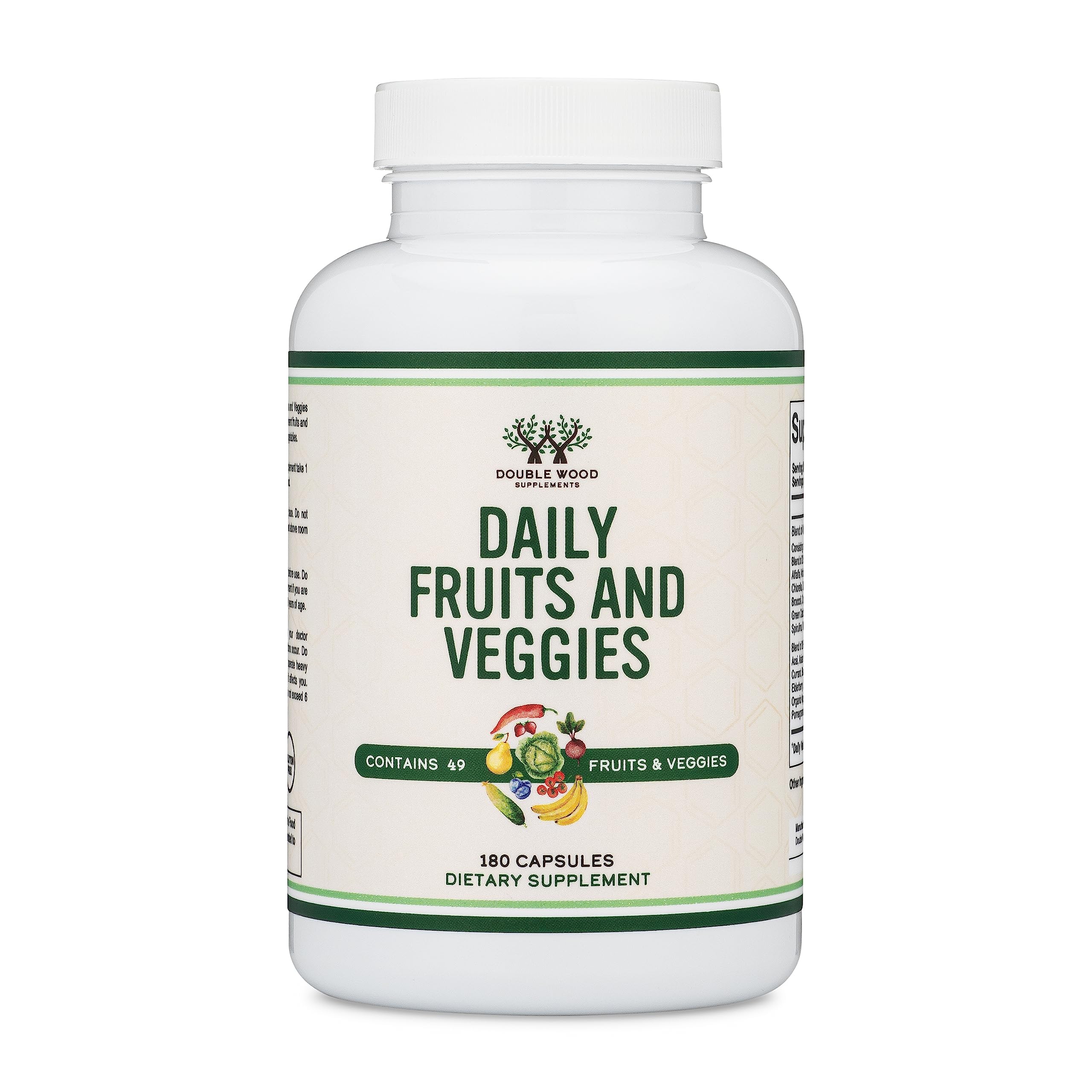 Double Wood Fruits and Veggies Daily Blend bottle front for balanced daily nutrients.