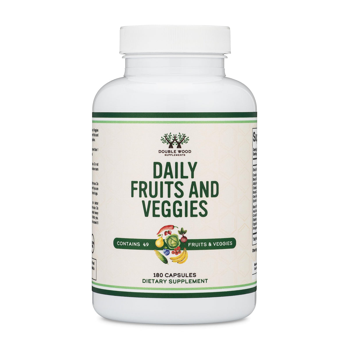 Double Wood Fruits and Veggies Daily Blend bottle front for balanced daily nutrients.