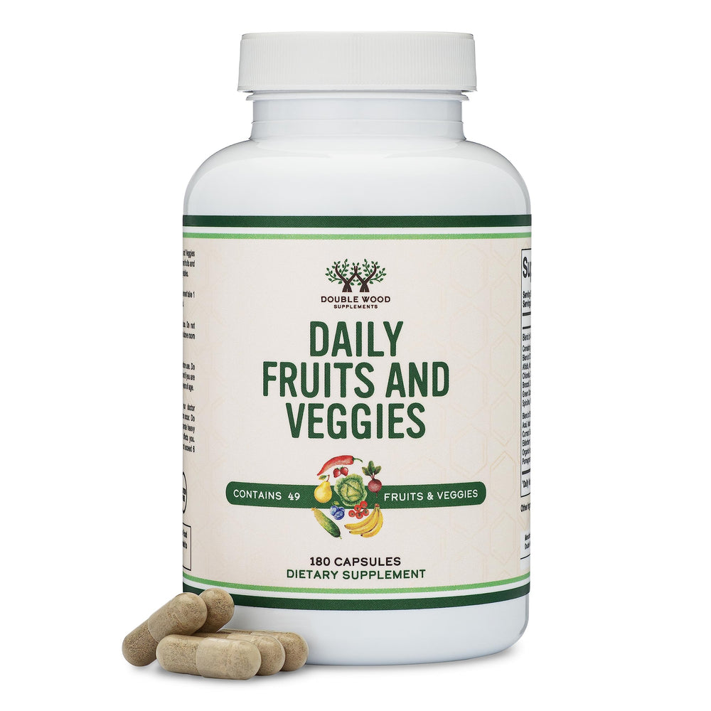 Double Wood daily blend bottle with water for easy, on-the-go intake.