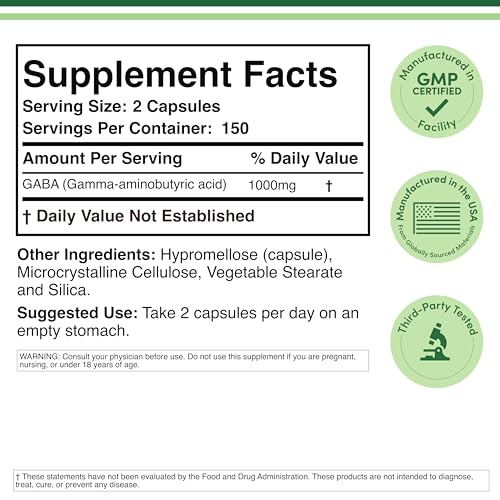 Double Wood GABA capsules 1000mg close-up highlighting potency.