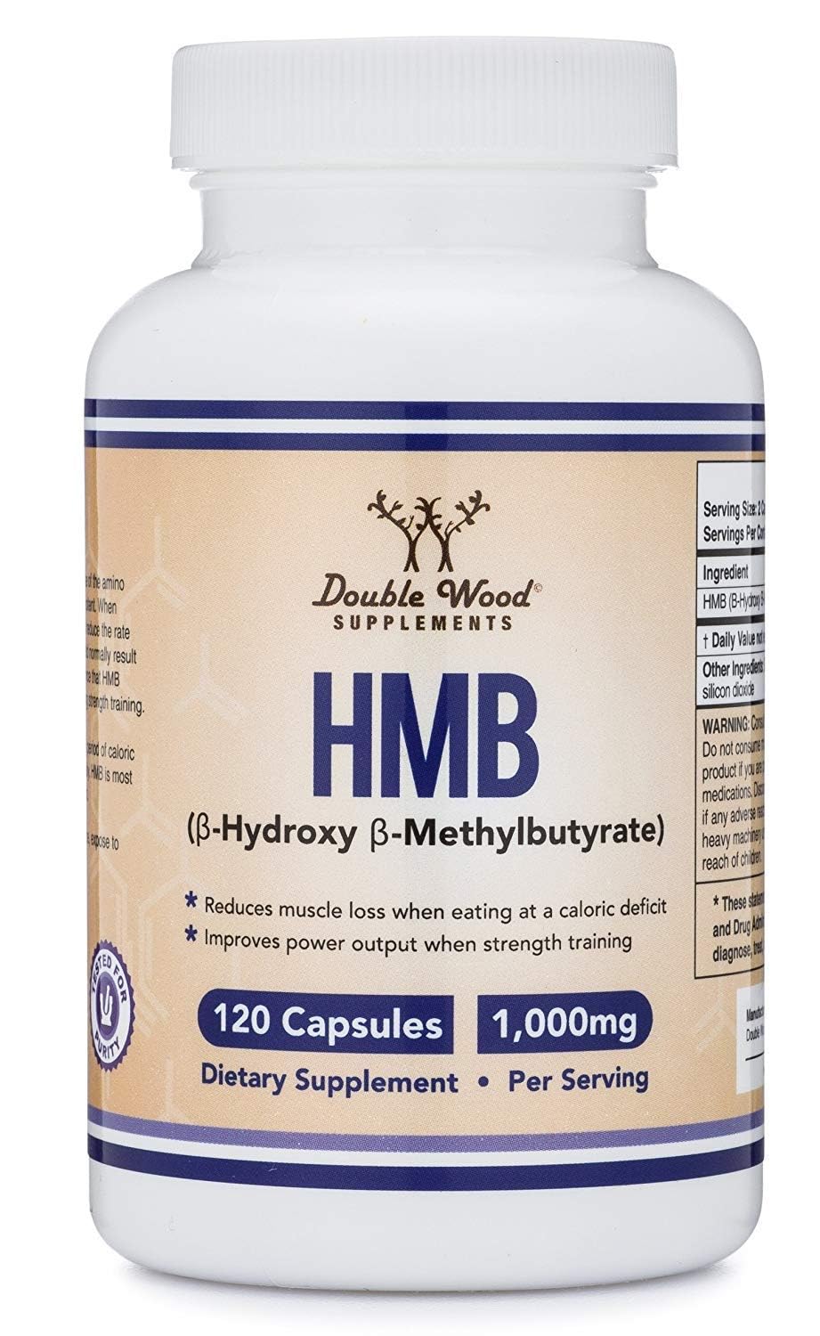 Double Wood HMB gluten-free non-GMO icon communicates dietary compatibility.