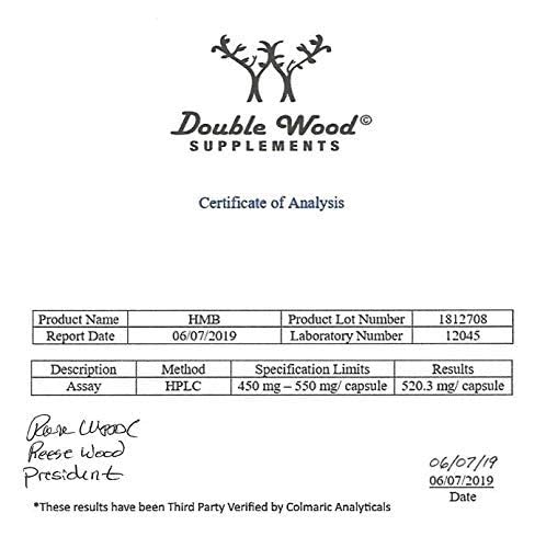 Double Wood HMB third-party testing badge emphasizes rigorous lab verification.