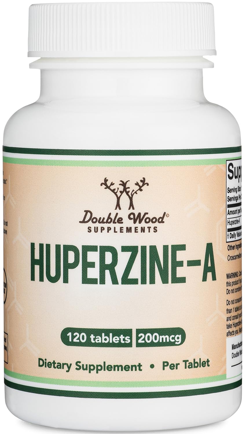 Double Wood Huperzine A 200mcg bottle front for focused study sessions.