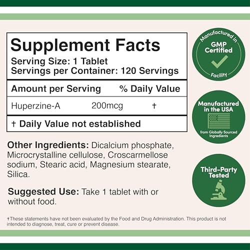 Double Wood Huperzine A tablets closeup highlighting dose and daily convenience.