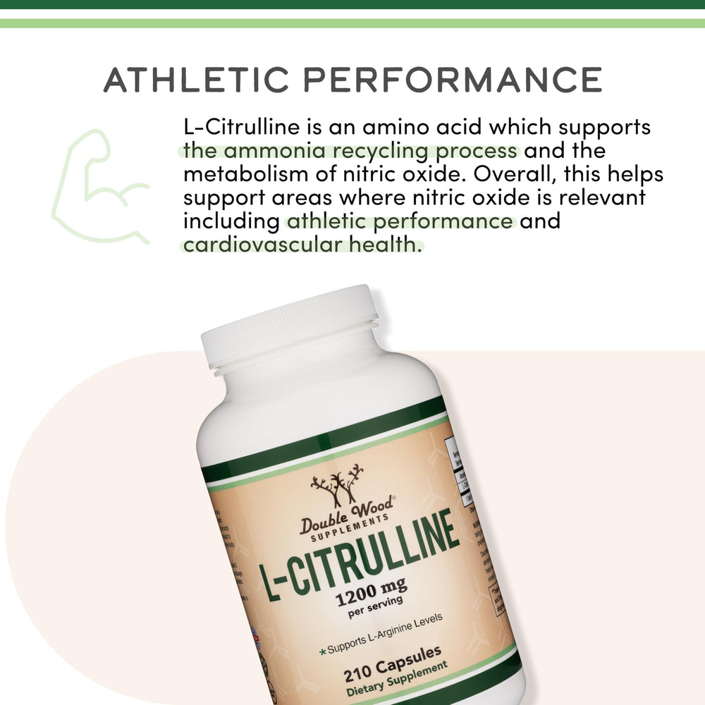 Close-up of the Double Wood L Citrulline bottle showing design and cap.