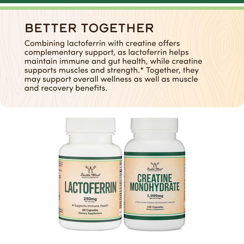Double Wood lactoferrin capsules showing easy daily intake