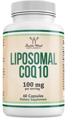Double Wood Liposomal CoQ10 bottle supports daily energy with premium formulation.