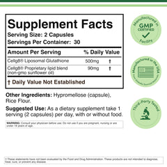 Back label of Double Wood Liposomal Glutathione bottle with ingredients and certifications