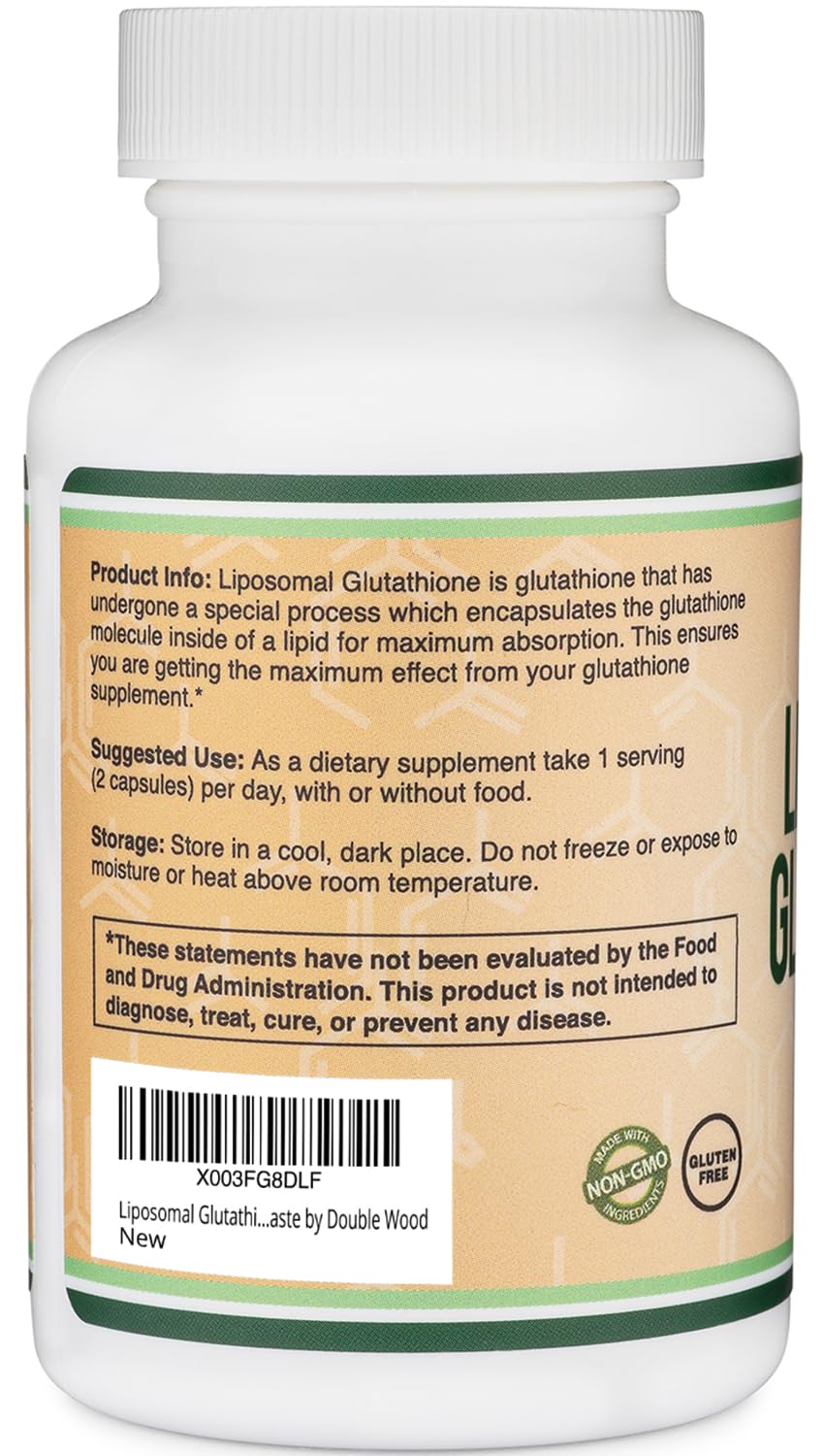 Closeup of Double Wood Liposomal Glutathione capsules