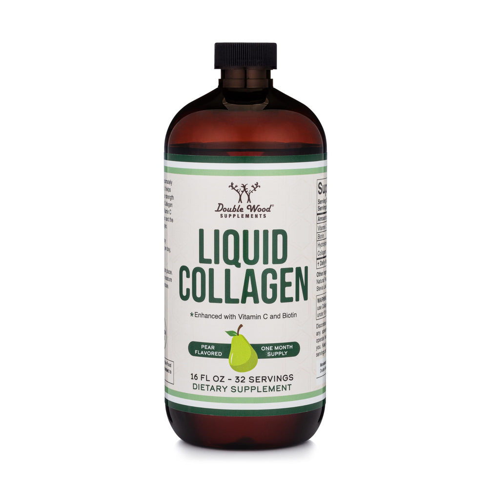 Double Wood Liquid Collagen bottle with 2500mg for daily beauty routines.
