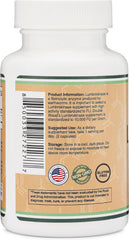 Double Wood Lumbrokinase box packaging showing non-GMO, third-party tested quality assurance.