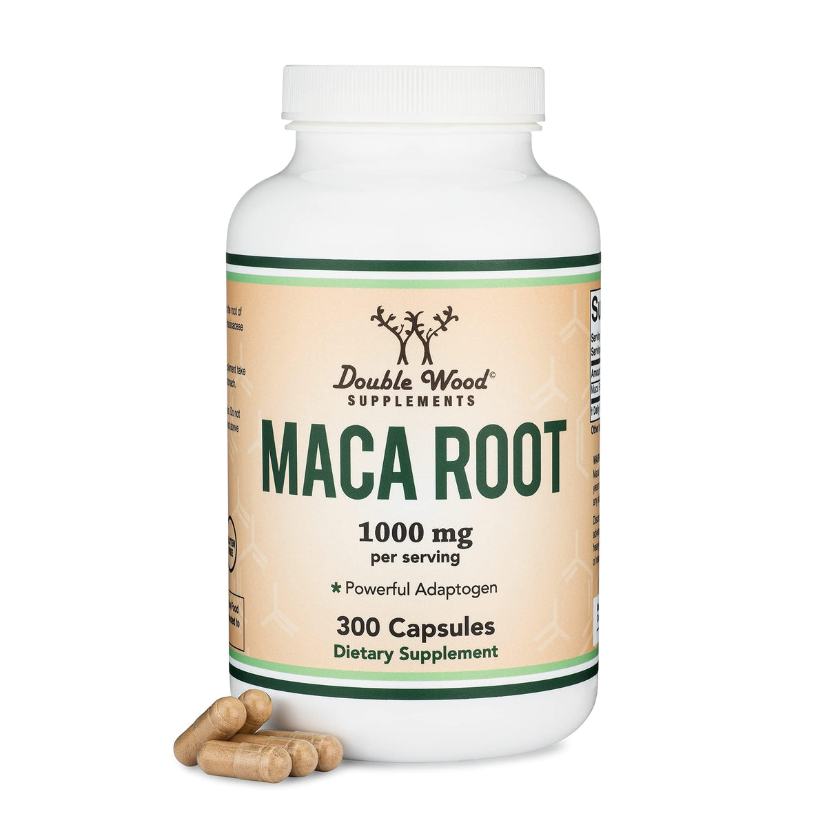 Double Wood Maca root capsules bottle for daily energy support