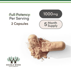 Peru-grown maca blend from Double Wood capsules highlighting roots