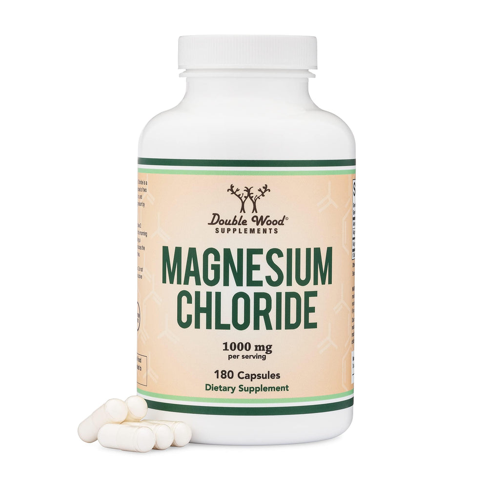 Double Wood Magnesium Chloride bottle with capsules for daily bone and digestion support