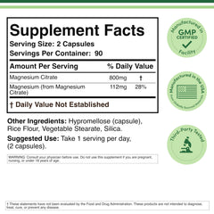 Double Wood Magnesium Citrate capsules, 800 mg per serving, for digestion support.