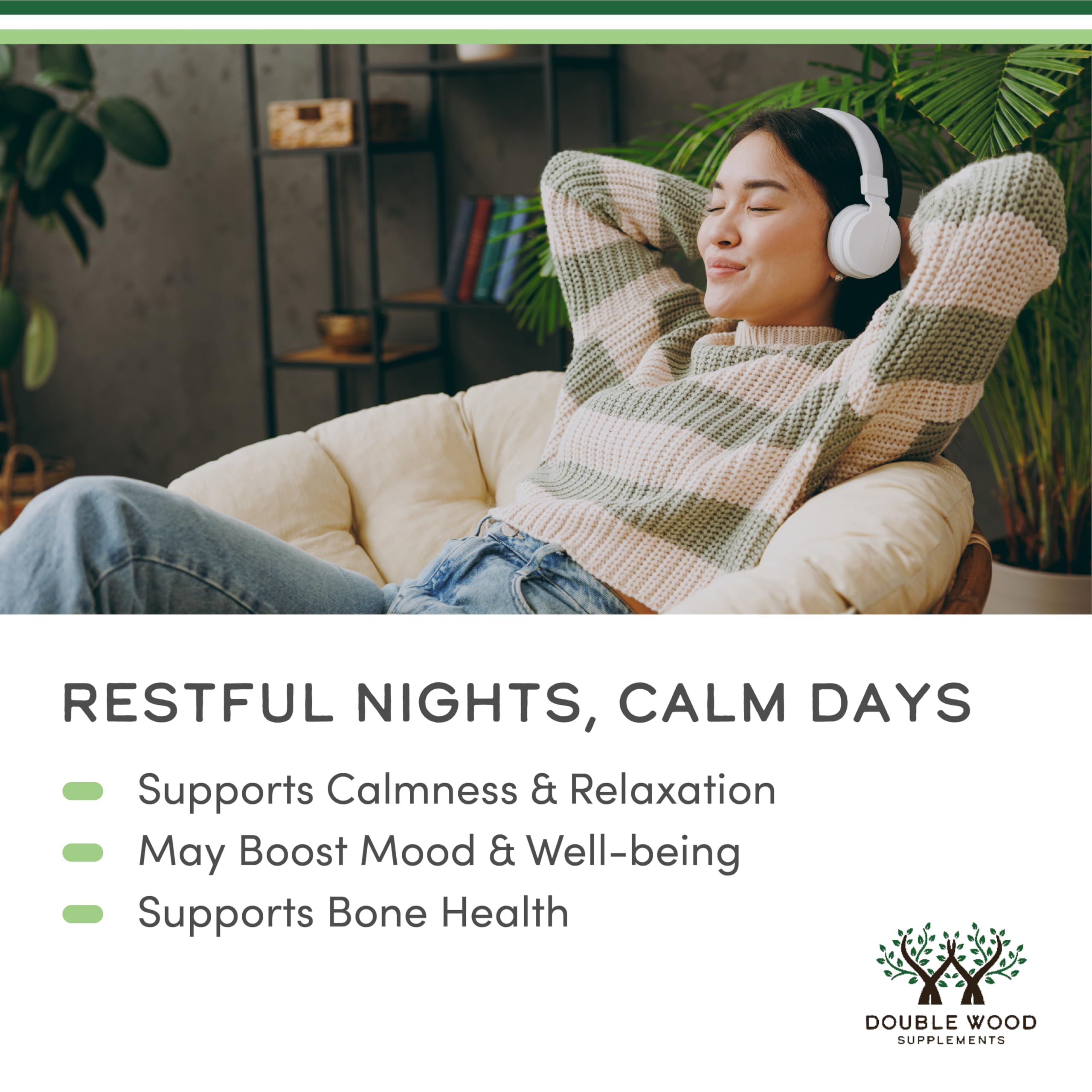 Double Wood Magnesium Glycinate 400mg bottle cap indicating six-month supply
