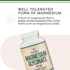Double Wood Magnesium Glycinate 400mg capsules appear as easy-to-swallow soft capsules