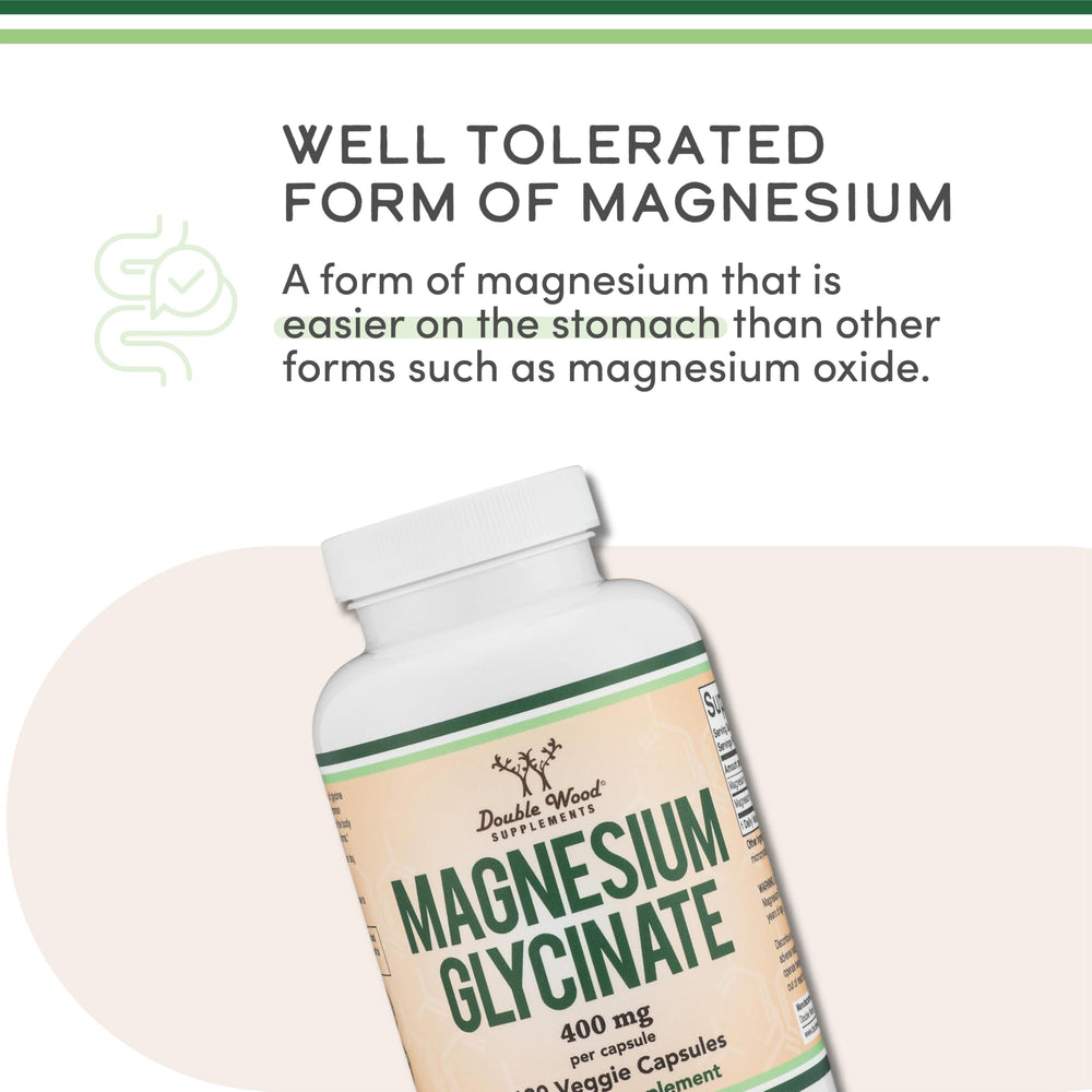 Third-party testing badge on Double Wood Magnesium Glycinate packaging