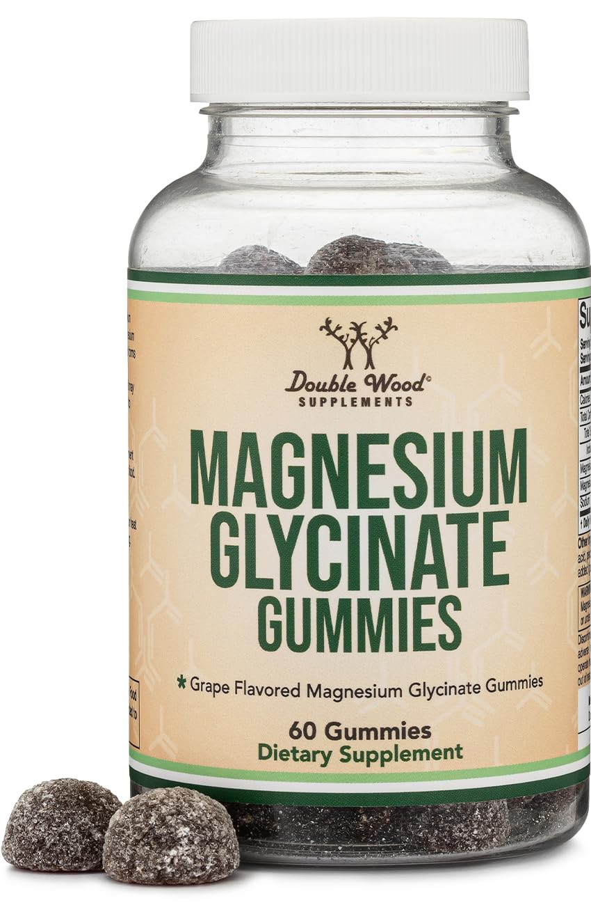 Double Wood Magnesium Glycinate Gummies bottle with grape flavor signals easy daily magnesium support.