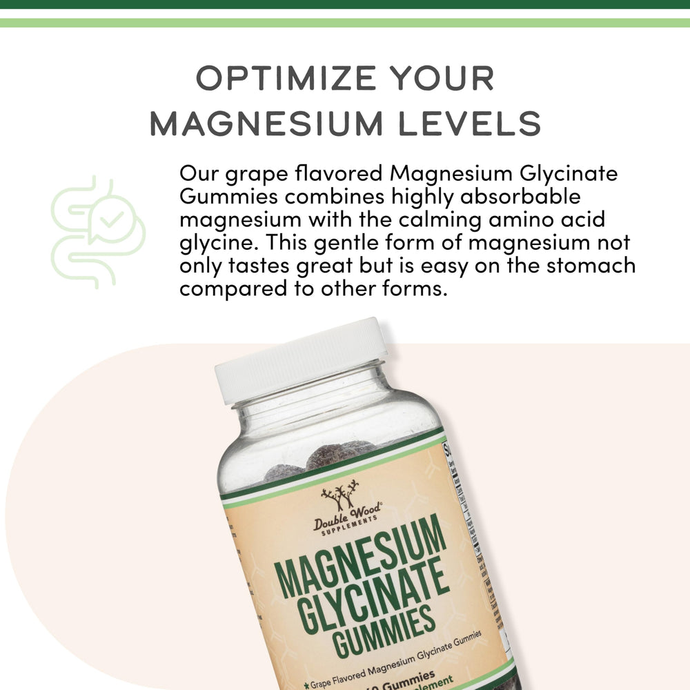 Grape-flavored label on bottle communicates appealing, gentle magnesium supplementation.