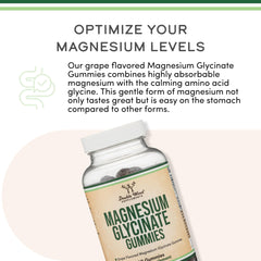Grape-flavored label on bottle communicates appealing, gentle magnesium supplementation.