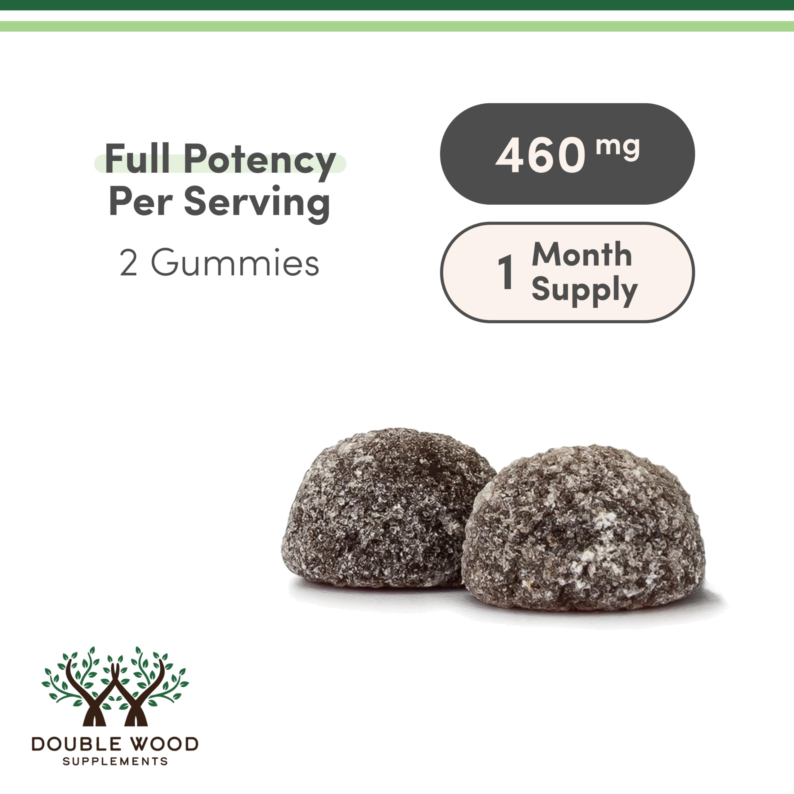 Double Wood Magnesium Glycinate Gummies pour showcases convenient serving size for daily intake.