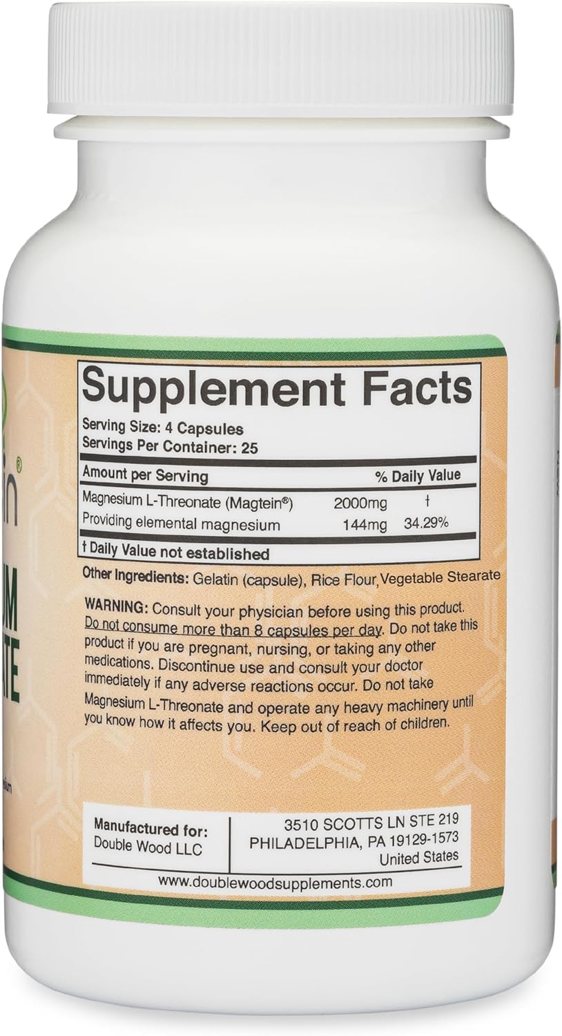 Double Wood Magnesium L-Threonate capsules in hand for daily routine