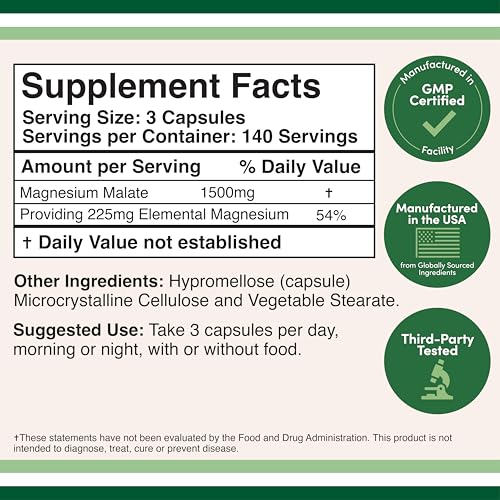 Double Wood Magnesium Malate capsules label showing vegan-friendly and gluten-free formula