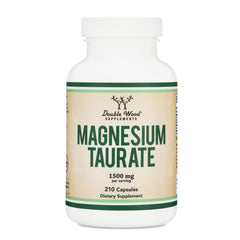 Double Wood Magnesium Taurate bottle showcases vegan capsules for cardiovascular support.