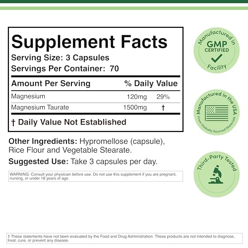 Double Wood Magnesium Taurate label highlights 1,500 mg per serving and vegan formula.