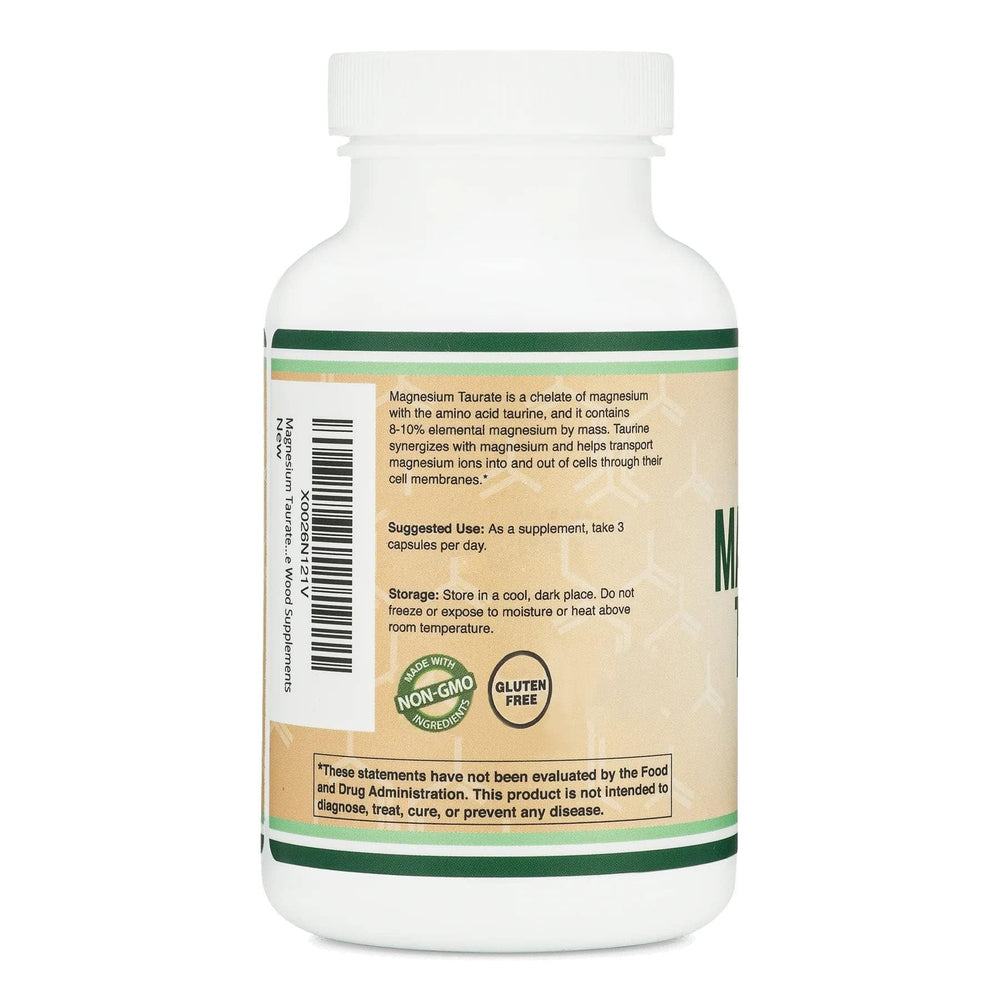 Double Wood Magnesium Taurate vegan and gluten-free formula.