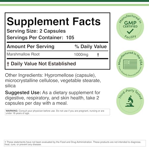 Double Wood Malvavisco Raíz: cápsulas de 1000 mg para apoyo respiratorio diario