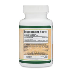 Double Wood Methylfolate bottle front label communicates quality and non-GMO vegan safe.