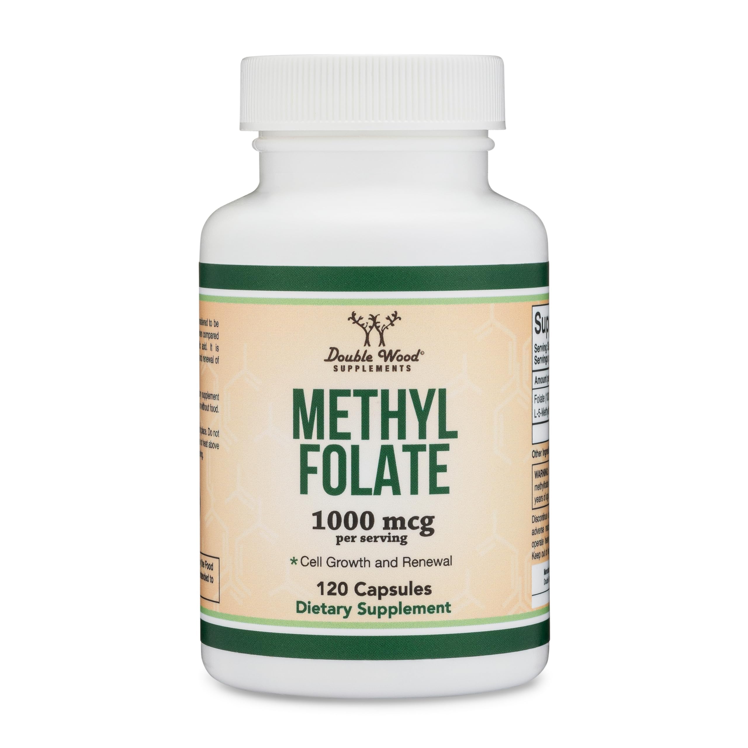 Double Wood Methylfolate third-party tested seal for transparency.