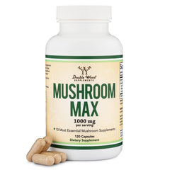 Double Wood Mushroom Complex bottle front shows the 10-mushroom blend for immune support.