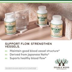 Double Wood Nattokinase label close-up highlighting natto-derived origin.