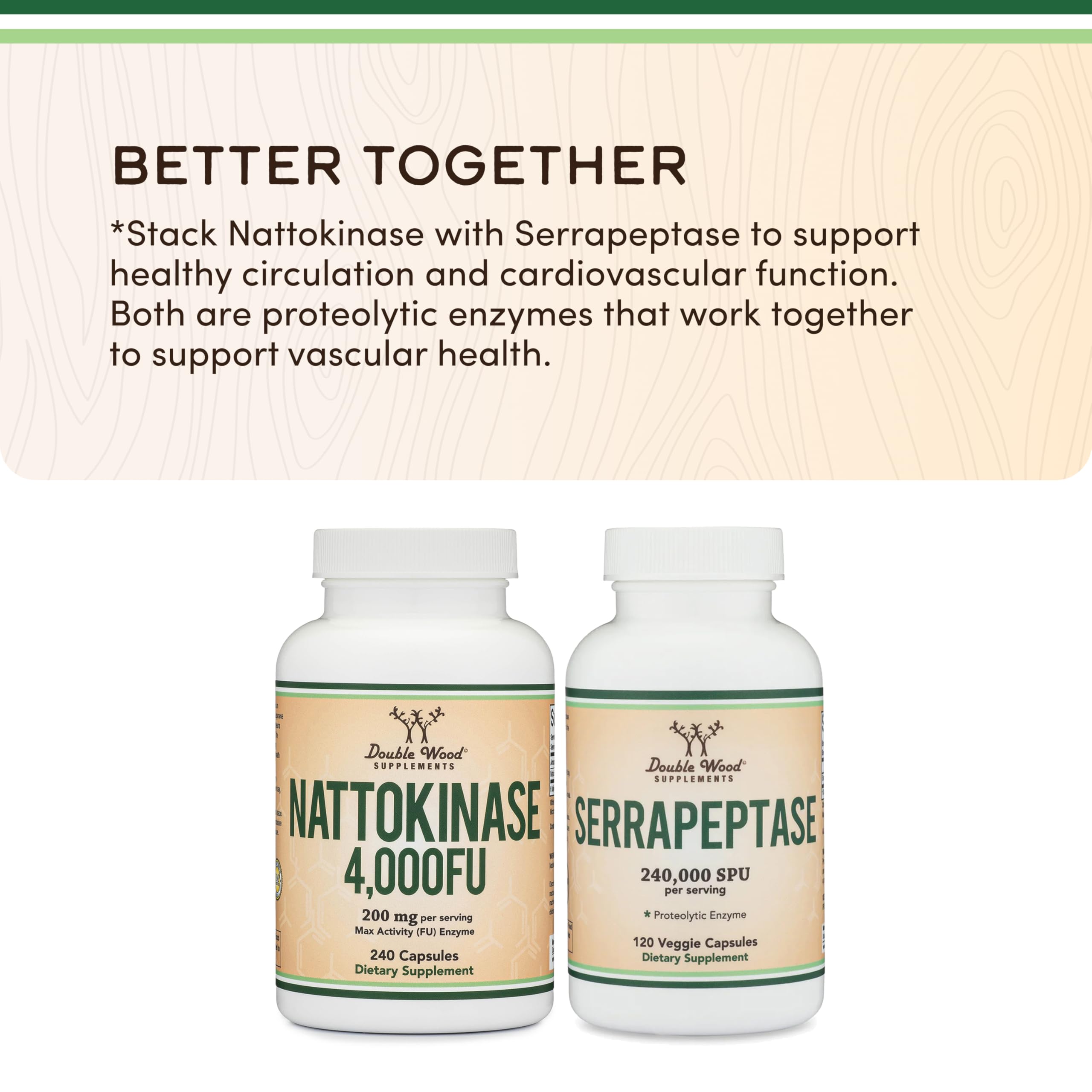 Double Wood Nattokinase product photographed to represent USA production.