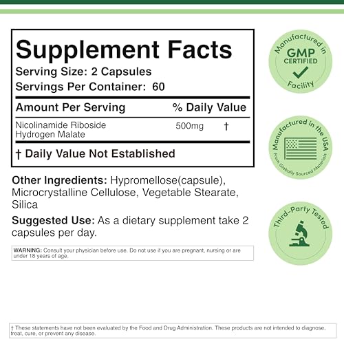 Double Wood Nicotinamide Riboside label detail highlighting ingredients and USA manufacturing.