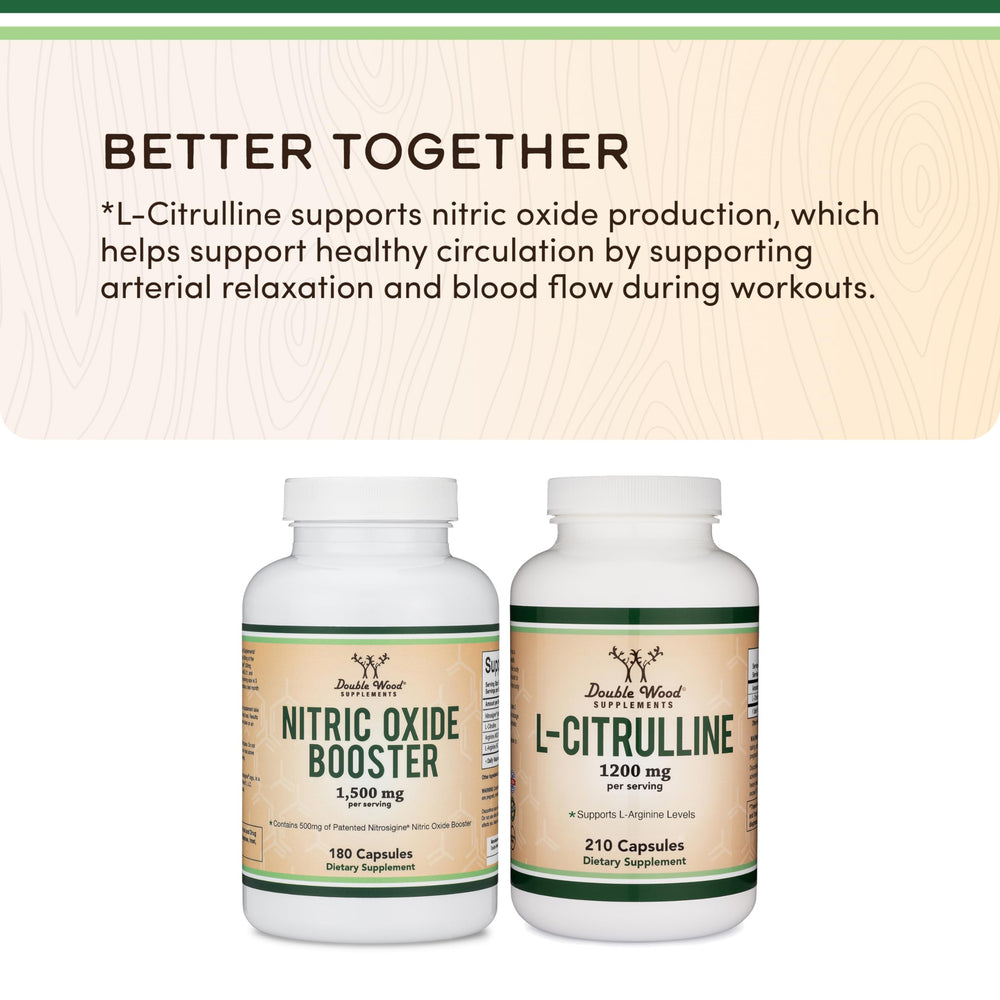 Double Wood Nitric Oxide bottle on shelf communicates quality and US manufacturing