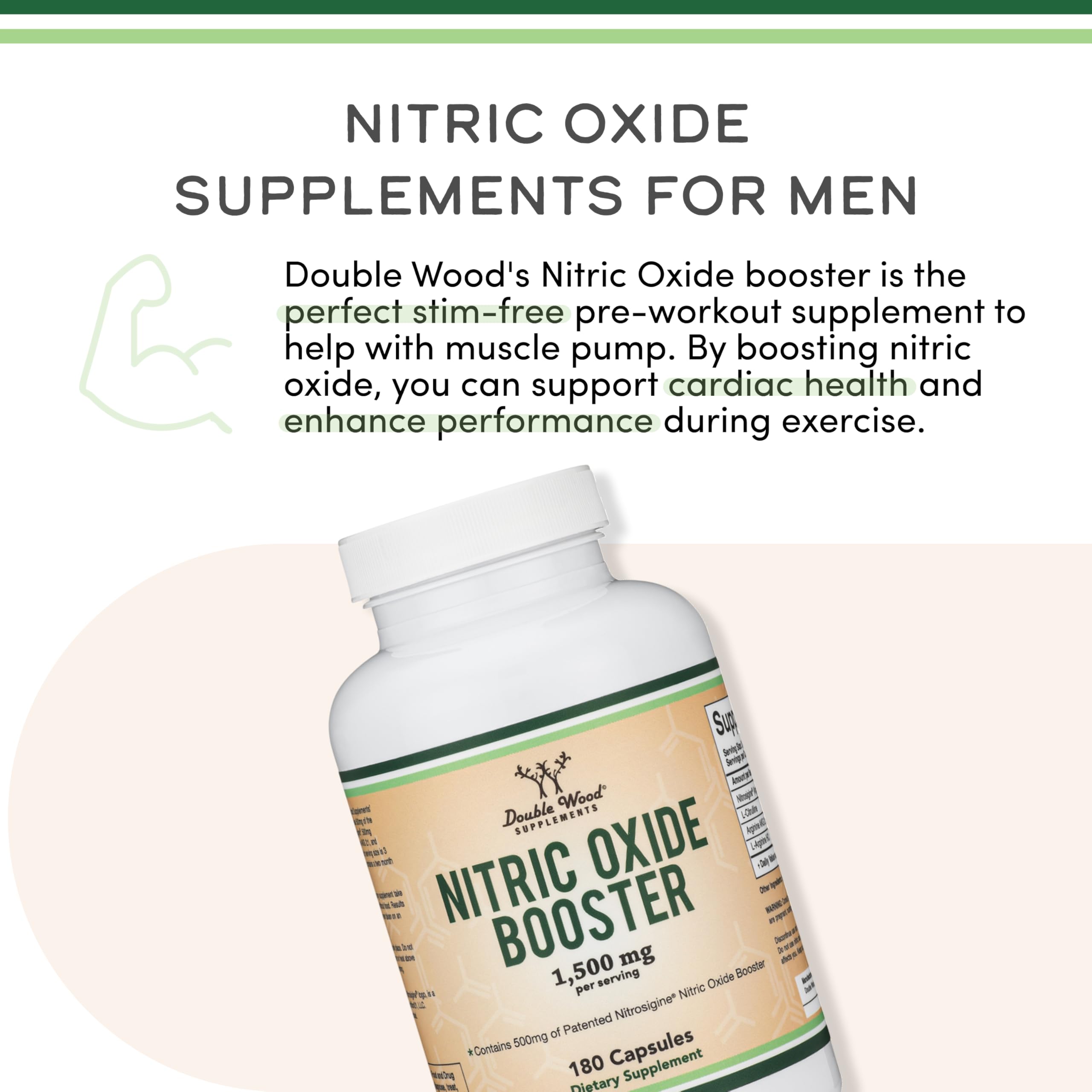 Double Wood Nitric Oxide capsules in container showcase portable supplementation